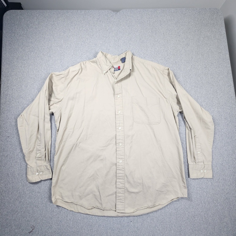 R&R Jean Co Button Down Shirt Mens Large Tan Good Long Sleeve Cotton Twill